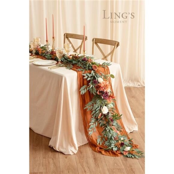 Moment Terracotta Flower Garland - 6FT Eucalyptus & Rose -Sweetheart Table Decor - Picture 3 of 6